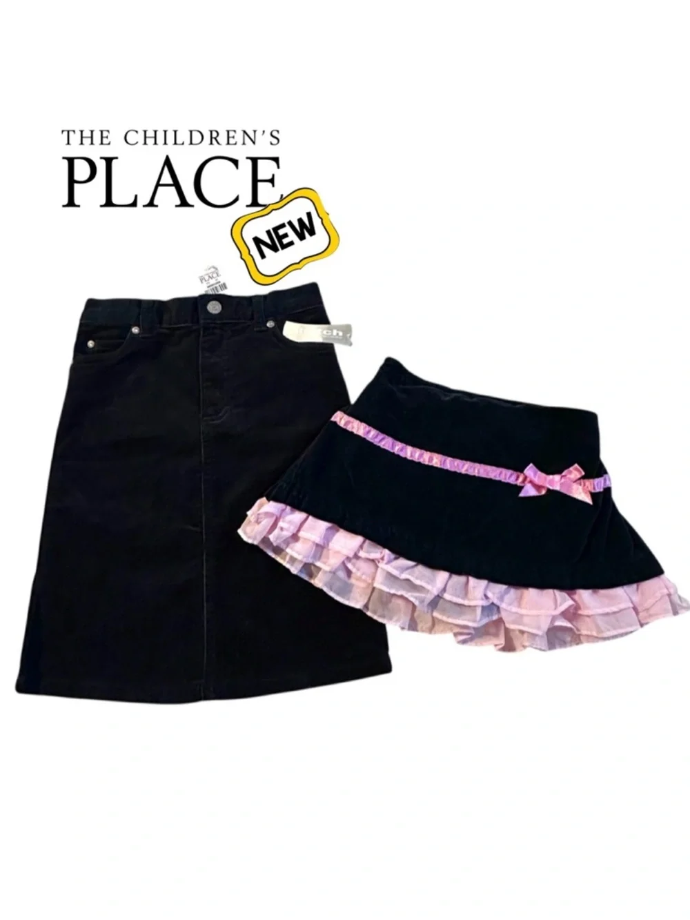 2 Skirts New THE CHILDREN'S PLACE Black Corduroy Velvet Pink Ruffle Bloomer 5 5T